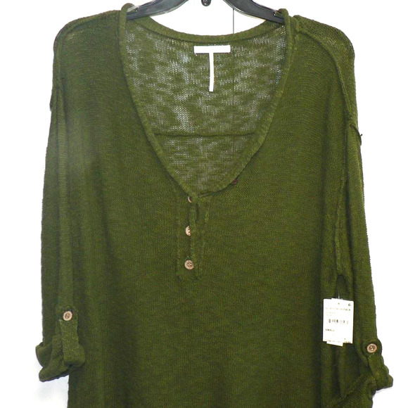Stitchdrop Women's Slub V-Neck Button Front Henley In Olive Green Small MSRP $72 - Picture 3 of 4